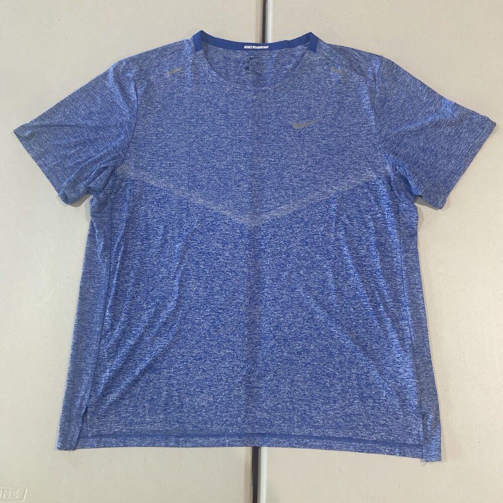 Nike Blue Running Shirt Mens L Dri-FIT Short Sleeve CZ9184 Reflective Top